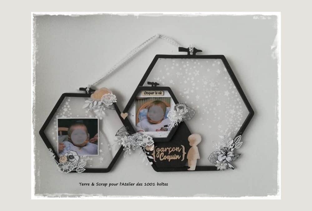 Support noir Hexagones à broder (trio) par Véronique Terre & Scrap